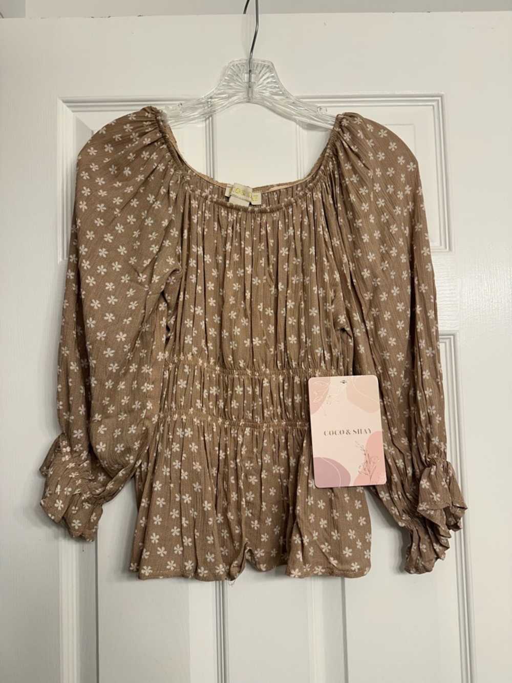 COCO & SHAY Brown Floral Peasant Tunic Top